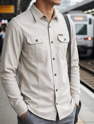 Gaeta Utility Long Sleeve Shirt in Stone
