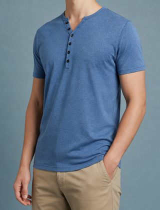 Samos Henley Short Sleeve Shirt in Blue