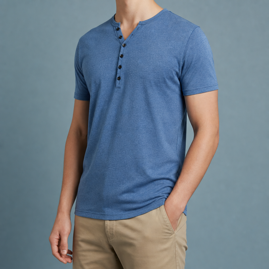 Samos Henley Short Sleeve Shirt in Blue