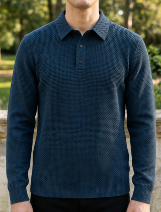 Alassio Textured Knit Polo in Blue