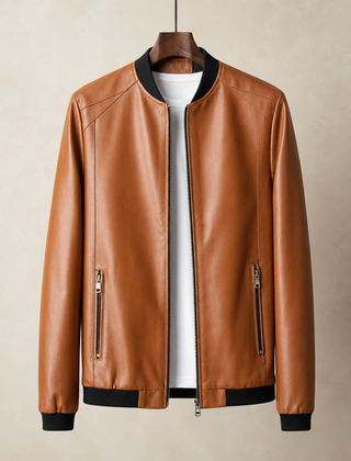 Rab Leather Bomber Jacket in Cognac Brown
