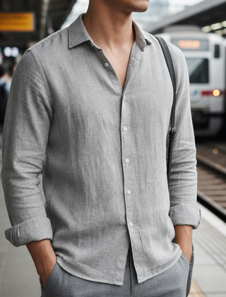 Tossa Linen Button-Up Shirt in Gray
