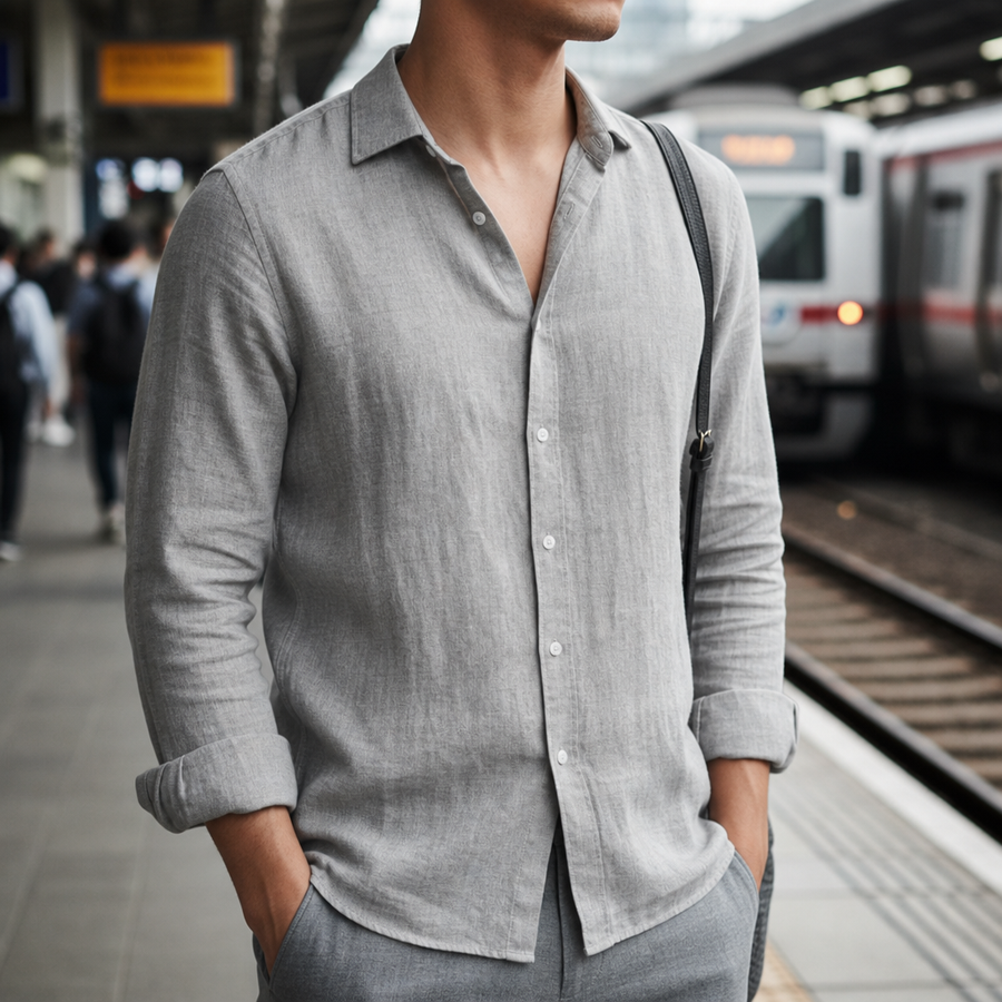 Tossa Linen Button-Up Shirt in Gray