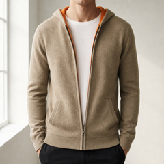 Polignano Reversible Cashmere Hoodie in Khaki/Orange