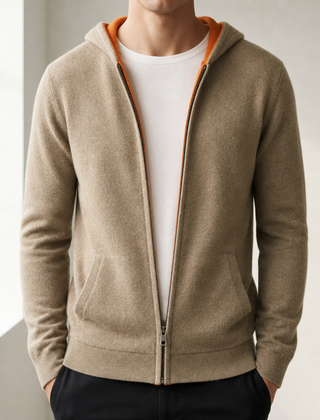 Polignano Reversible Cashmere Hoodie in Khaki/Orange