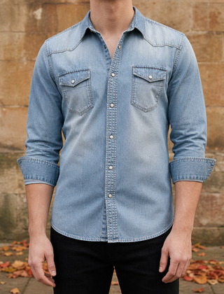 Kea Slim Fit Denim Shirt in Light Blue