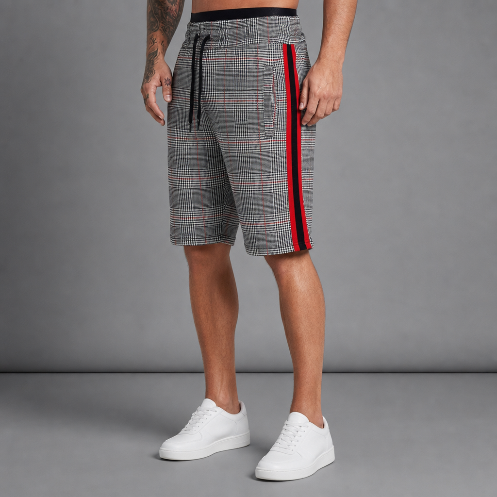 Paros Plaid Side Stripe Shorts in Red