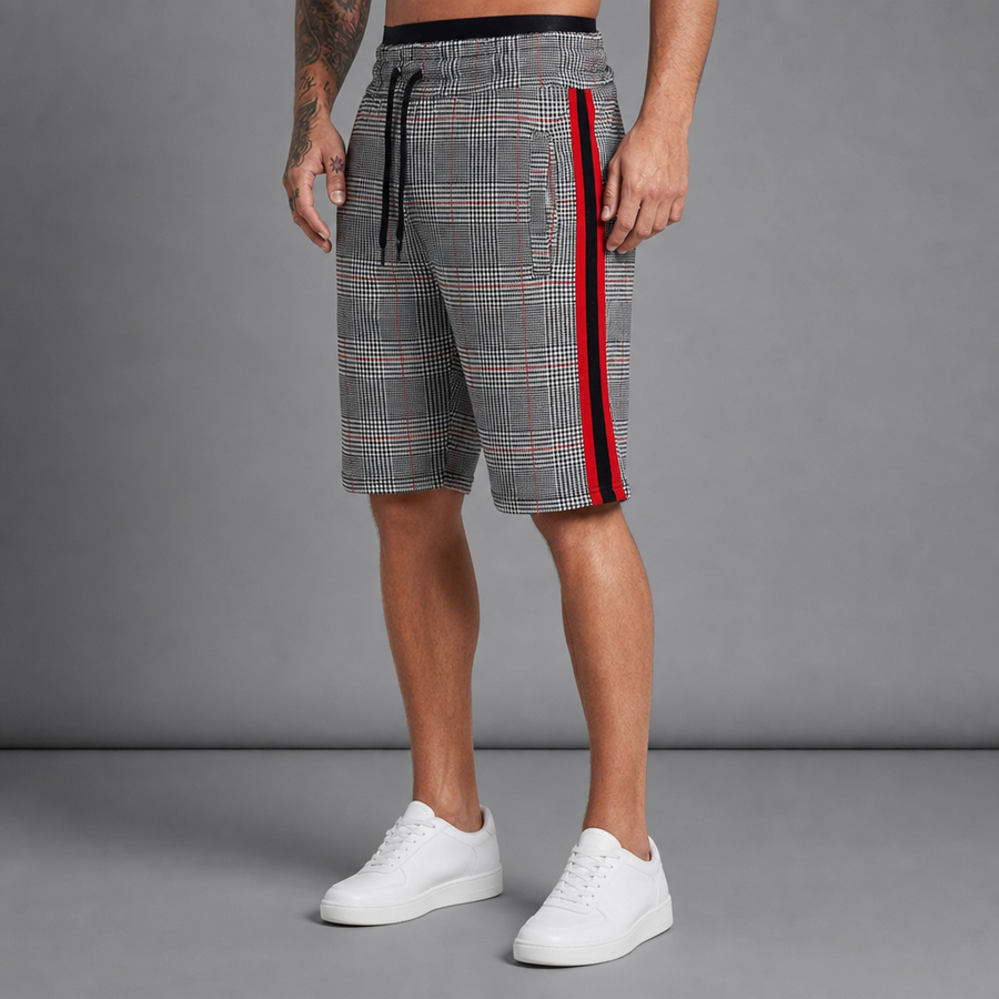 Paros Plaid Side Stripe Shorts in Red