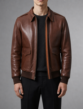 Korcula A2 Leather Bomber Jacket in Saddle Brown