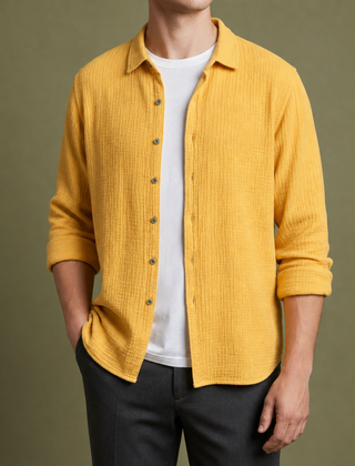 Bonifacio Cotton Gauze Casual Shirt in Yellow