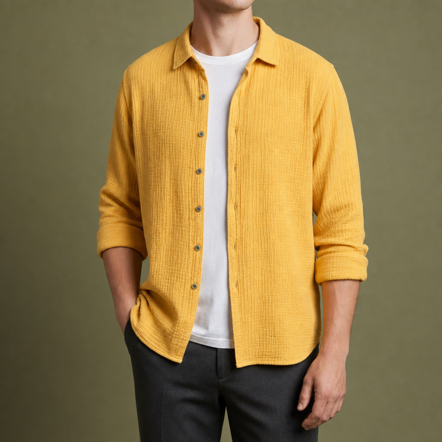 Bonifacio Cotton Gauze Casual Shirt in Yellow