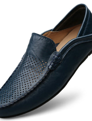 Men's Casual Penny Loafers | Perforated Leather Slip-On Moccasin