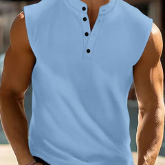 Men's No Sleeve Shirt | Henley Neckline Knit Sleeveless
