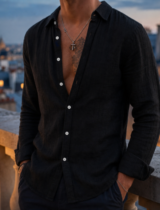 Cordoba Linen Long Sleeve Shirt in Black