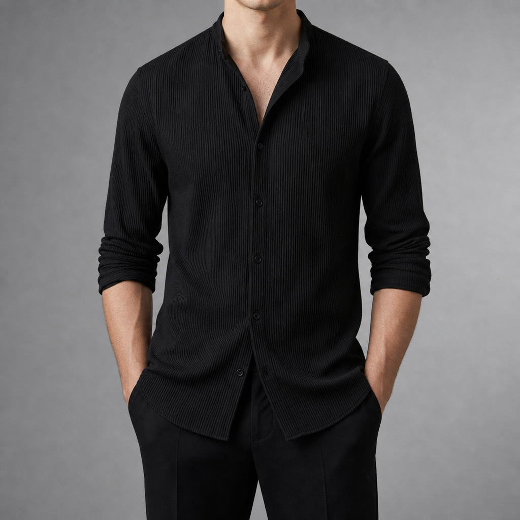 Ericeira Textured Slim Casual Shirt in Black