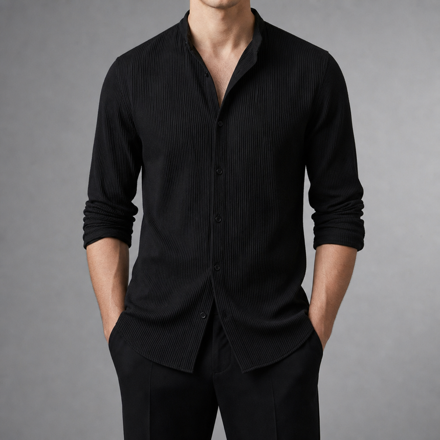 Ericeira Textured Slim Casual Shirt in Black