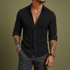 Caceres Striped Lapel Shirt in Black