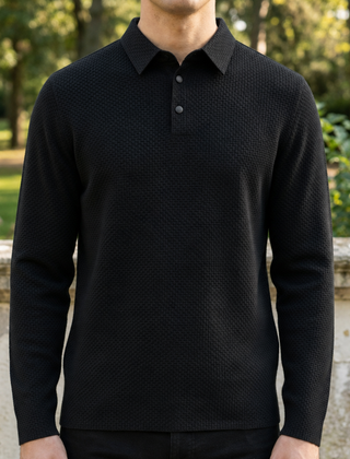 Alassio Textured Knit Polo in Black