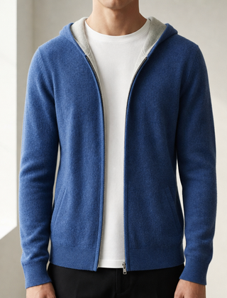 Polignano Reversible Cashmere Hoodie in Blue/Gray