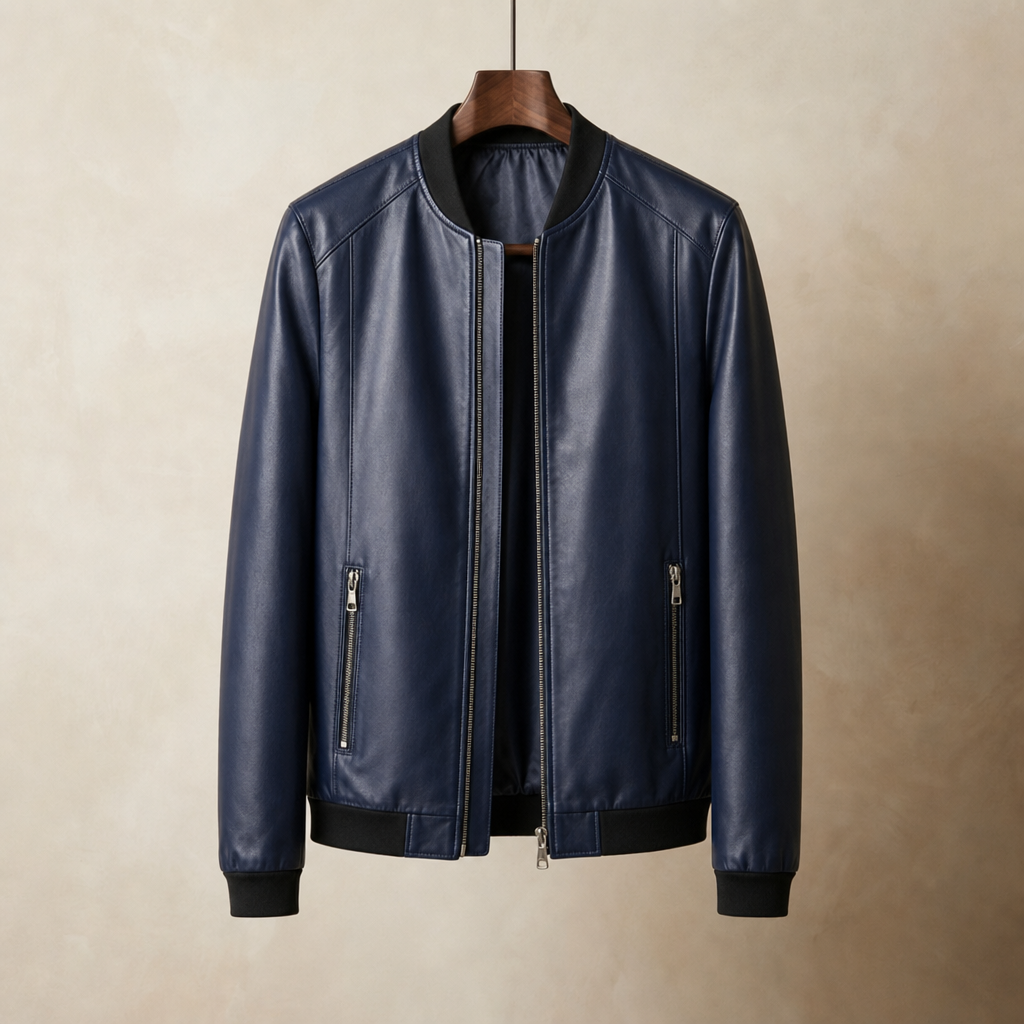 Rab Leather Bomber Jacket in Blue