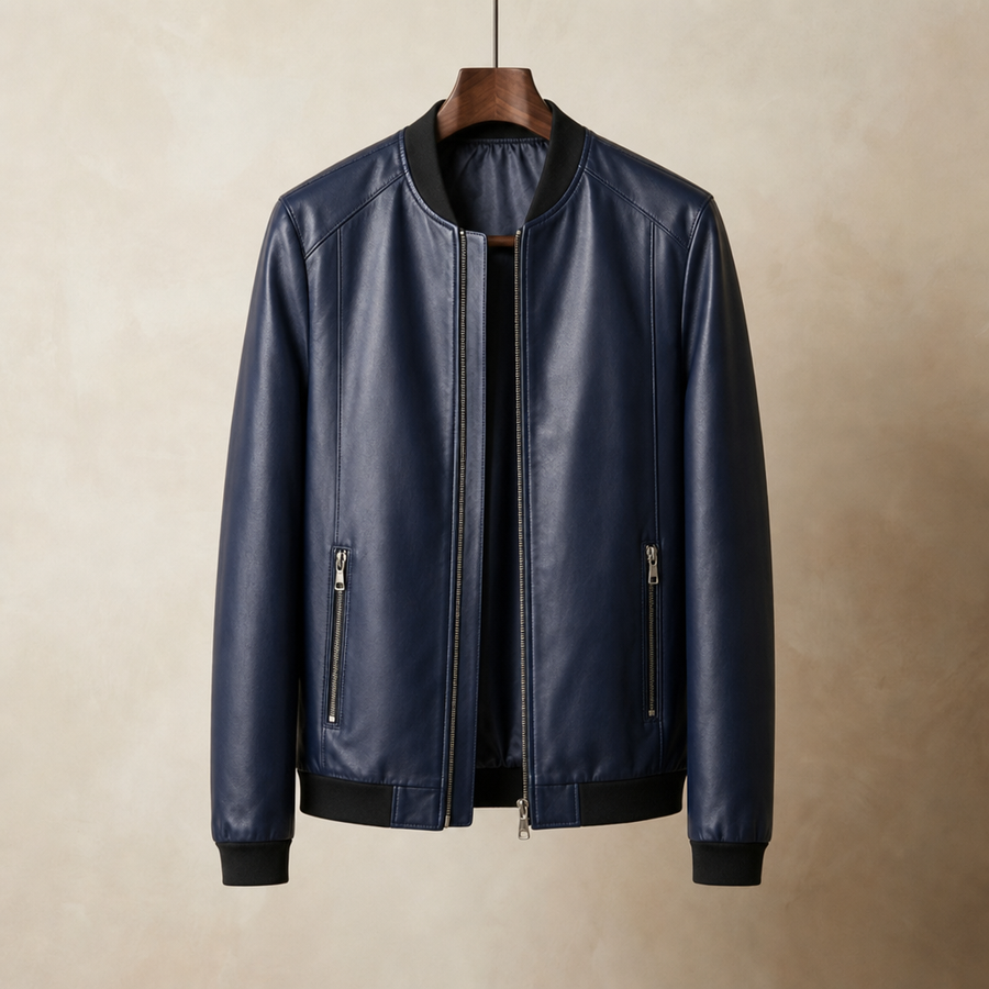 Rab Leather Bomber Jacket in Blue