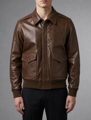 Korcula A2 Leather Bomber Jacket in Brown