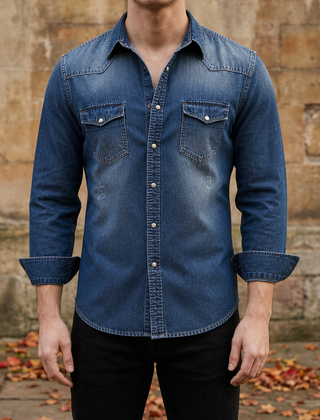 Kea Slim Fit Denim Shirt in Dark Blue