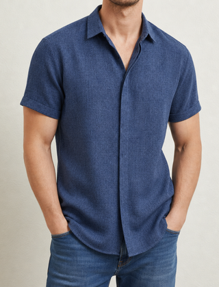 Bilbao Linen Short Sleeve Shirt in Royal Blue