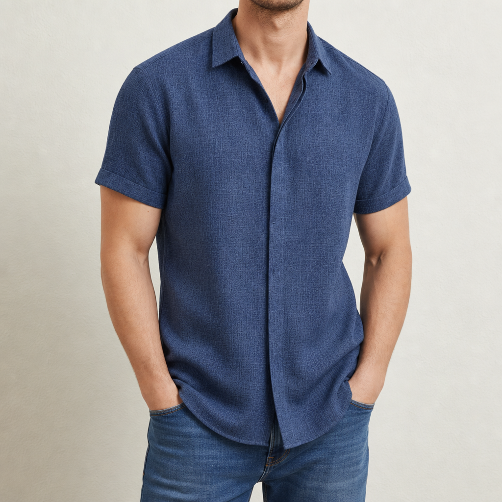 Bilbao Linen Short Sleeve Shirt in Royal Blue