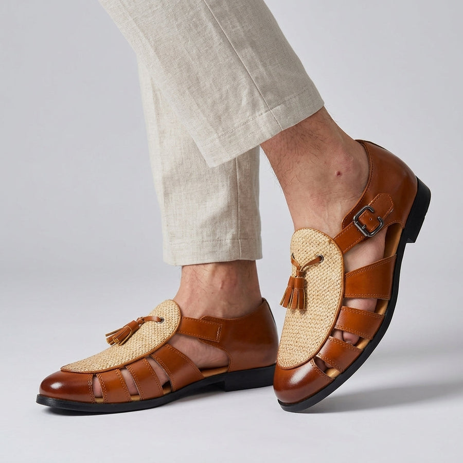 Men's Slide | Closed Toe Leather Strappy Cushioned