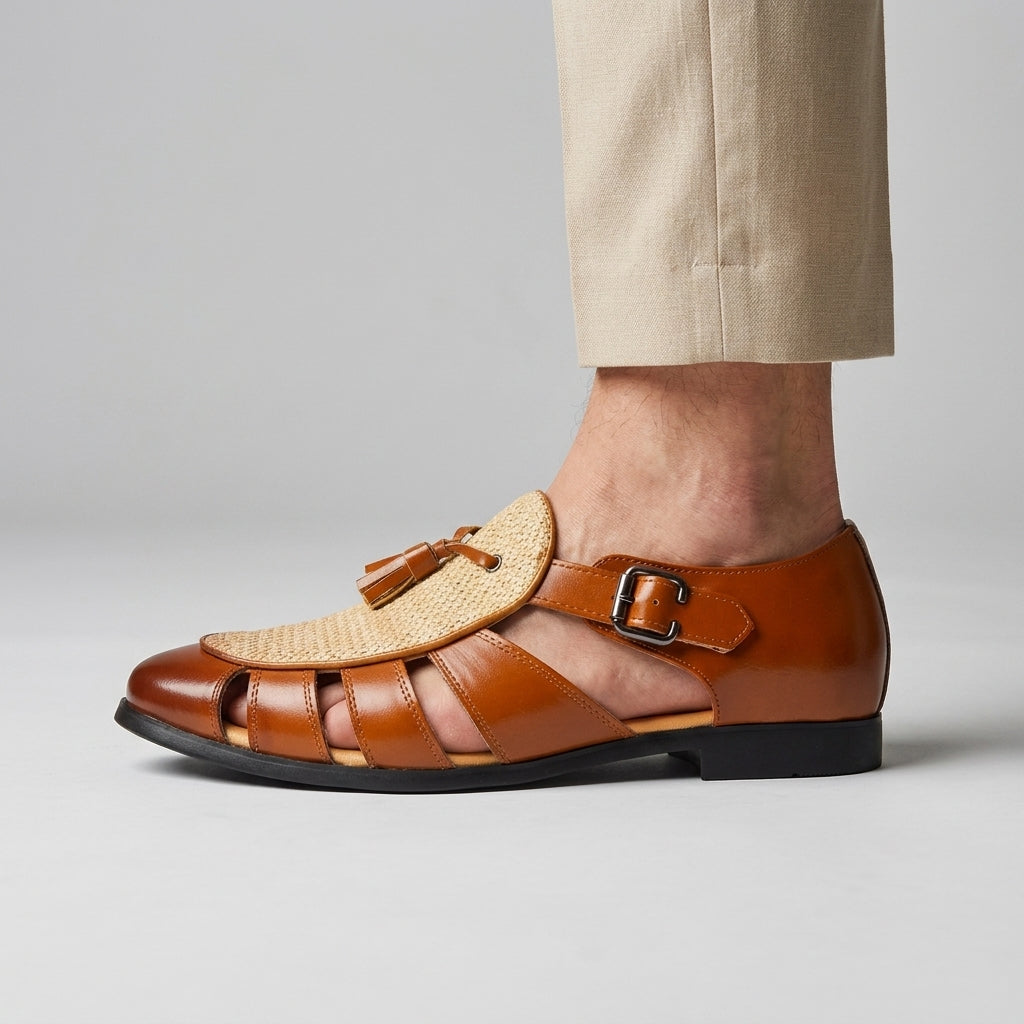 Men's Slide | Closed Toe Leather Strappy Cushioned