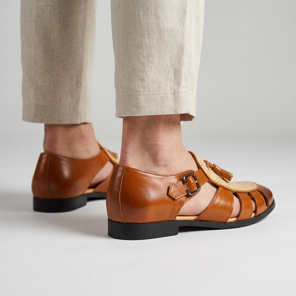 Men's Slide | Closed Toe Leather Strappy Cushioned