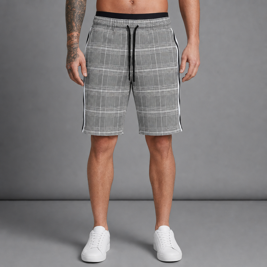 Paros Plaid Side Stripe Shorts in White