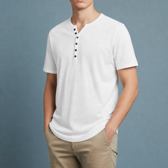 Samos Henley Short Sleeve Shirt in White