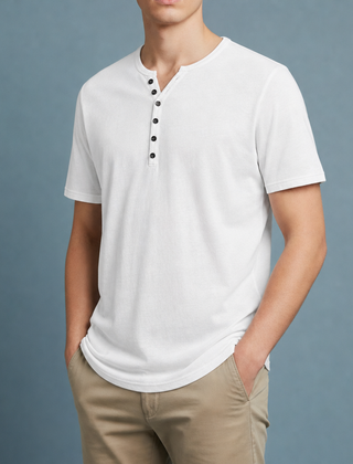 Samos Henley Short Sleeve Shirt in White