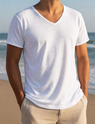 Grasse V-Neck Cotton Tee in White