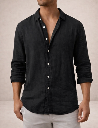 Men's Linen Shirt | Long Sleeves Button Front Relaxed Fit