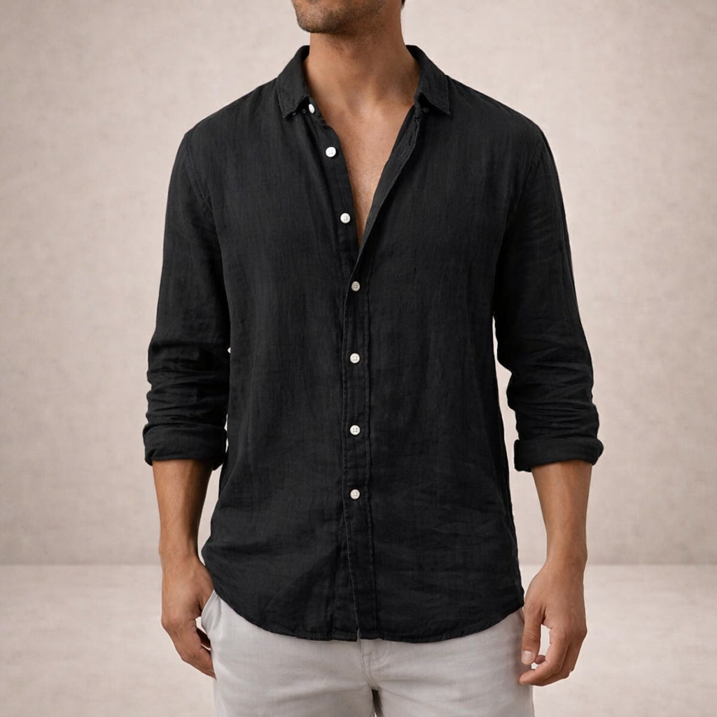Men's Linen Shirt | Long Sleeves Button Front Relaxed Fit