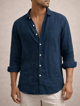 Men's Linen Shirt | Long Sleeves Button Front Relaxed Fit