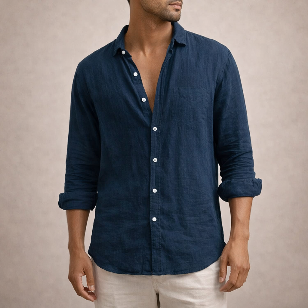 Men's Linen Shirt | Long Sleeves Button Front Relaxed Fit