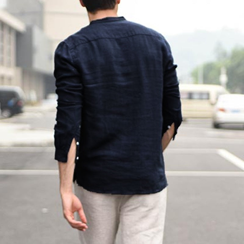 Men's Linen Shirt | Band Collar Long Sleeve