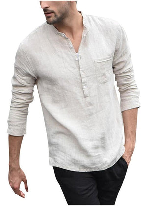Men's Linen Shirt | Band Collar Long Sleeve