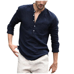 Men's Linen Shirt | Band Collar Long Sleeve