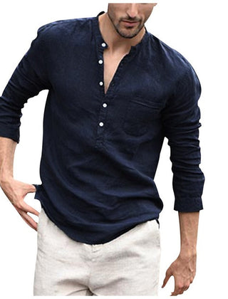 Men's Linen Shirt | Band Collar Long Sleeve