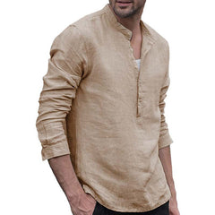 Men's Linen Shirt | Band Collar Long Sleeve