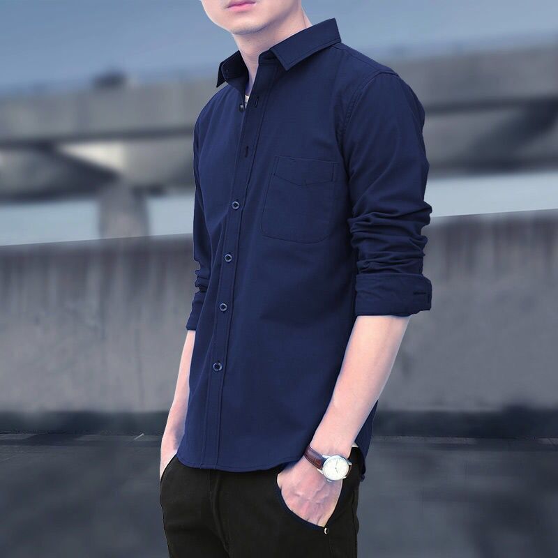 Men's Black Shirt | Slim Fit Button Collar Long Sleeve