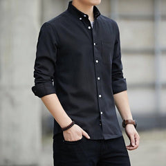 Men's Black Shirt | Slim Fit Button Collar Long Sleeve