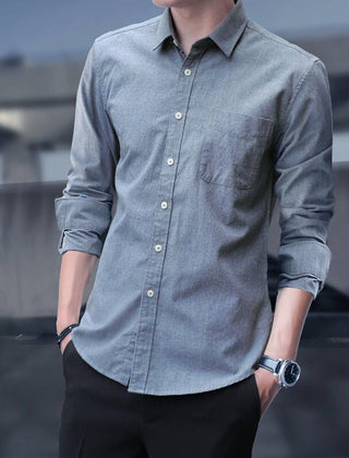 Men's Black Shirt | Slim Fit Button Collar Long Sleeve