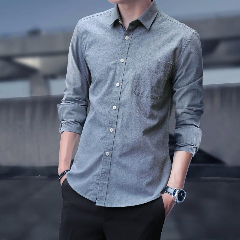 Men's Black Shirt | Slim Fit Button Collar Long Sleeve