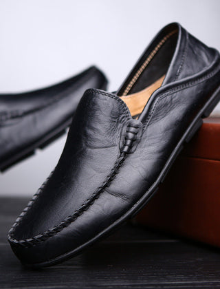 Men's Casual Penny Loafers | Perforated Leather Slip-On Moccasin